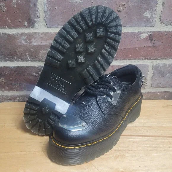 New Womens Dr Martens 1461 Quad HDW Piercing Black Milled Leather Boot Goth Sz 8 - Picture 5 of 5